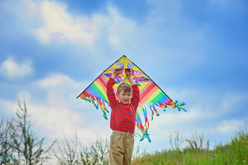 The boy with the kite .The concept of children's outdoor activities