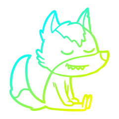 cold gradient line drawing friendly cartoon wolf sitting down