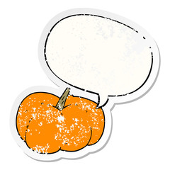 cartoon pumpkin squash and speech bubble distressed sticker