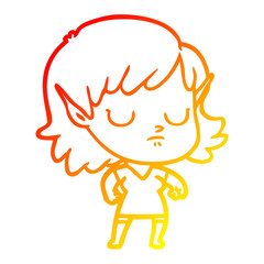 warm gradient line drawing cartoon elf girl