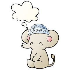 cartoon cute elephant and thought bubble in smooth gradient style