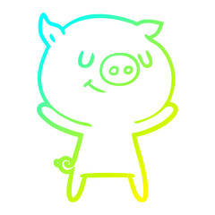 cold gradient line drawing happy cartoon pig