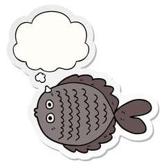 cartoon flat fish and thought bubble as a printed sticker