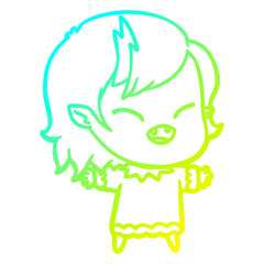 cold gradient line drawing cartoon laughing vampire girl