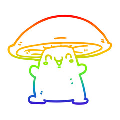 rainbow gradient line drawing cartoon mushroom character