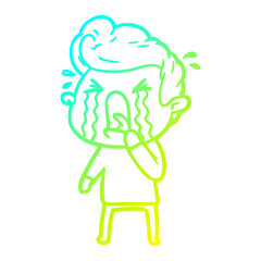 cold gradient line drawing cartoon crying man