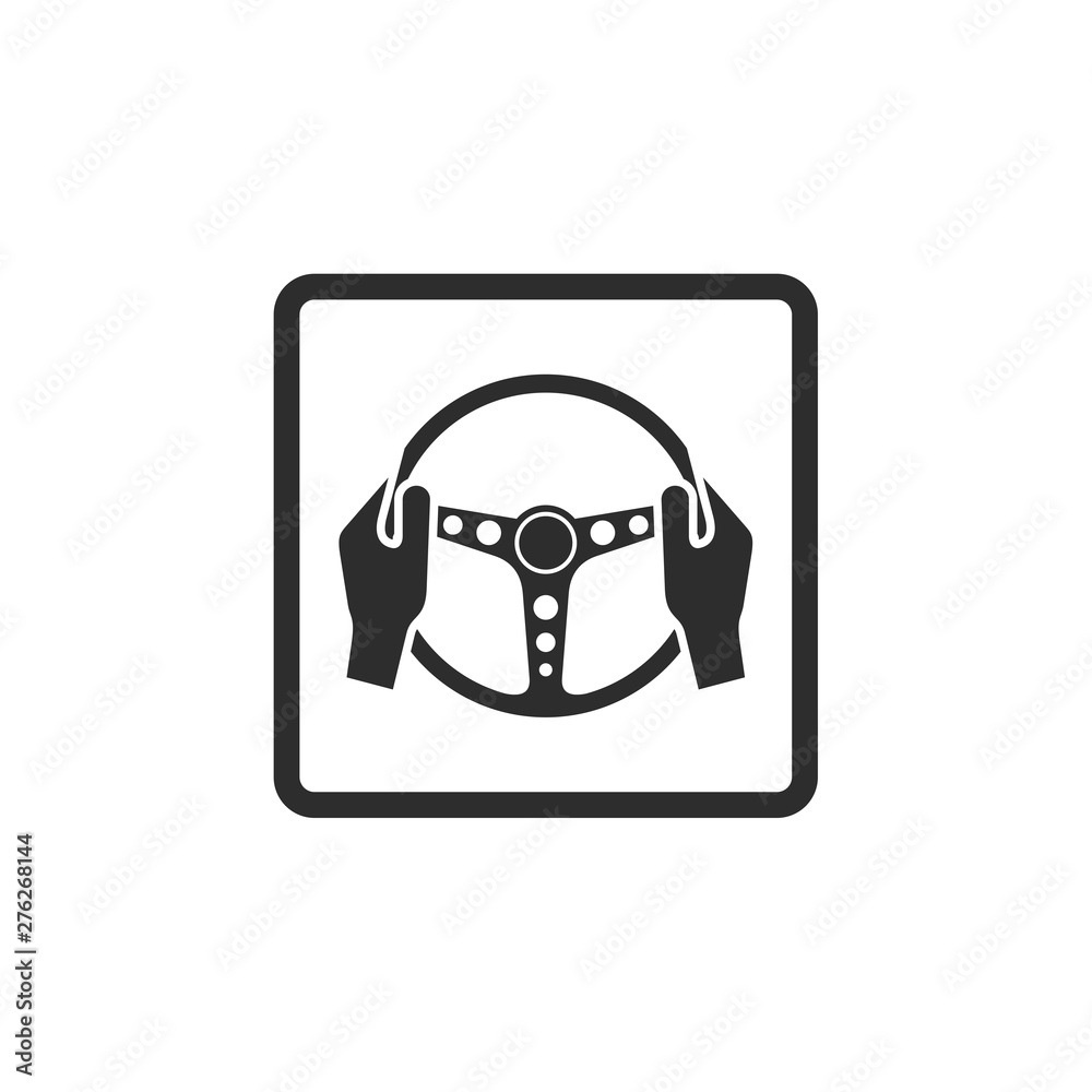 Poster car steering wheel and driver's hands icon symbol template black color editable. simple logo vector 