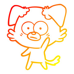 warm gradient line drawing nervous dog cartoon waving