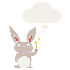 cute cartoon rabbit and thought bubble in retro style