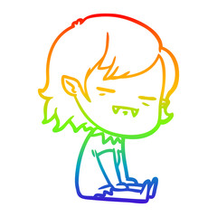 rainbow gradient line drawing cartoon undead vampire girl sitting