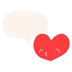 cartoon heart and face and speech bubble in retro style