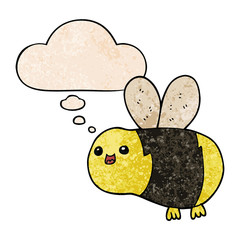 cartoon bee and thought bubble in grunge texture pattern style