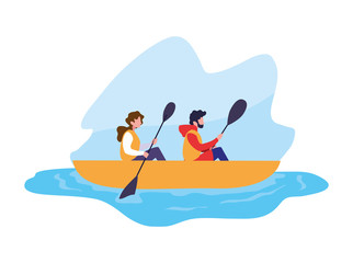 young couple in canoe sport extreme