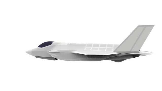 3d rendering of a modern fighter jet turning round isolated in white background
