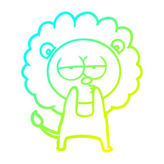cold gradient line drawing cartoon tired lion