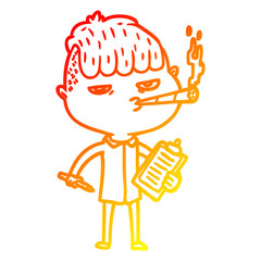 warm gradient line drawing cartoon salesman smoking