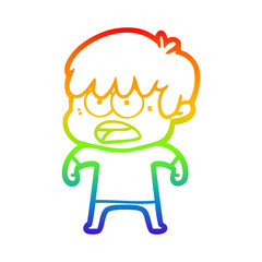 rainbow gradient line drawing worried cartoon boy
