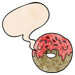 cartoon donut and speech bubble in retro texture style