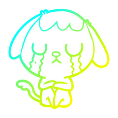 cold gradient line drawing cute cartoon dog crying