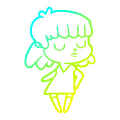 cold gradient line drawing cartoon indifferent woman