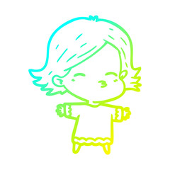 cold gradient line drawing cartoon woman