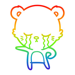 rainbow gradient line drawing crying cartoon bear