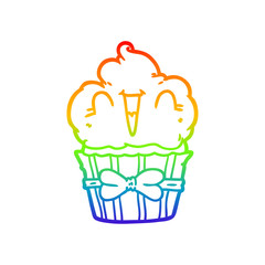 rainbow gradient line drawing happy cartoon cupcake