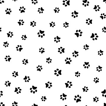 Dog Paw print seamless. Traces of Cat Textile Pattern. Cat footprint seamless pattern. Vector seamless.
