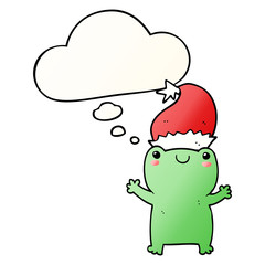cute christmas frog and thought bubble in smooth gradient style
