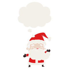 cartoon santa claus and thought bubble in retro style