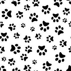 Dog Paw print seamless. Traces of Cat Textile Pattern. Cat footprint seamless pattern. Vector seamless.