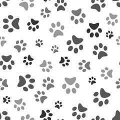 Dog Paw print seamless. Traces of Cat Textile Pattern. Cat footprint seamless pattern. Vector seamless.