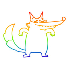 rainbow gradient line drawing sly cartoon wolf