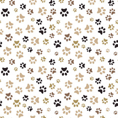 Dog Paw print seamless. Traces of Cat Textile Pattern. Cat footprint seamless pattern. Vector seamless.