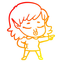 warm gradient line drawing pretty cartoon elf girl