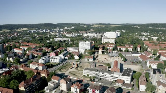 Drone Aerial views of the student town Goettingen in beautiful sunlight