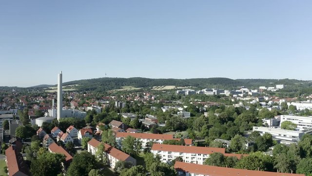 Drone Aerial view of G&ouml;ttingen in soft sunlight, Germany, Europe