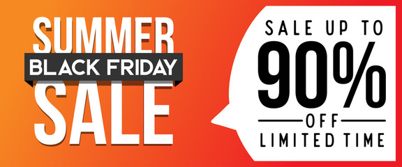 modern simple  summer black friday sale up to 90% limited offer web banner semi flat style illustration