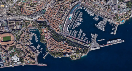 Obraz premium The most expensive city of Monaco Monte Carlo at noon from a height of 3 d