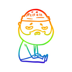 rainbow gradient line drawing cartoon worried man with beard
