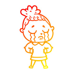 warm gradient line drawing cartoon crying woman