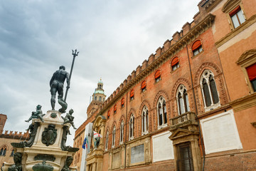 Fototapeta na wymiar Bologna, Italy, Neptune statue in Piazza Maggiore