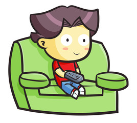 Cute and funny boy watching television on sofa