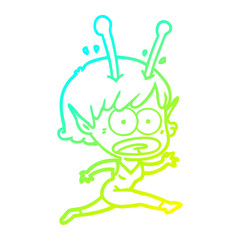 cold gradient line drawing cartoon shocked alien girl