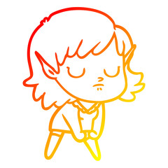 warm gradient line drawing cartoon elf girl