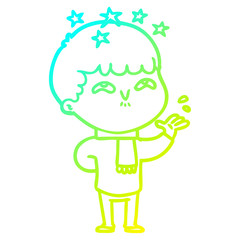 cold gradient line drawing cartoon amazed boy