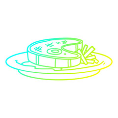 cold gradient line drawing cartoon steak dinner