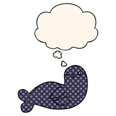 cartoon seal and thought bubble in comic book style