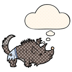 cartoon werewolf and thought bubble in comic book style