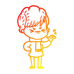 warm gradient line drawing cartoon frustrated woman